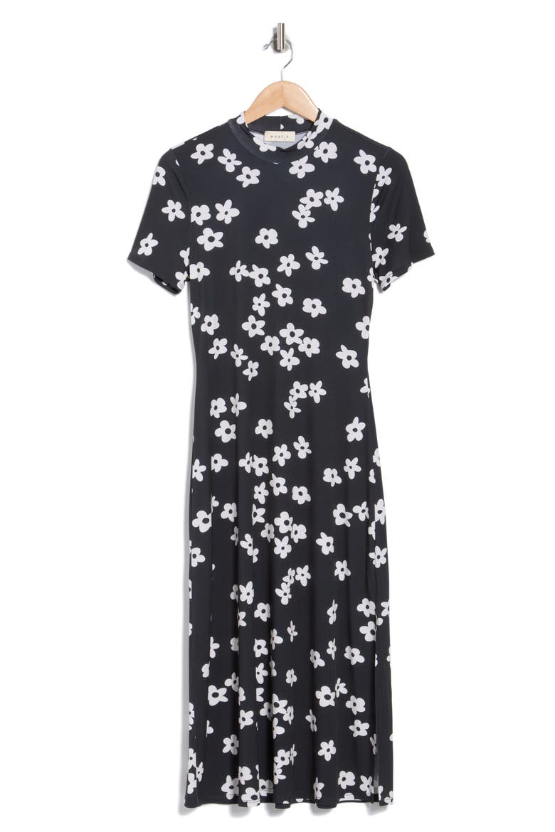 Mock Neck Midi Dress, Alternate, color, BLACK DAISY