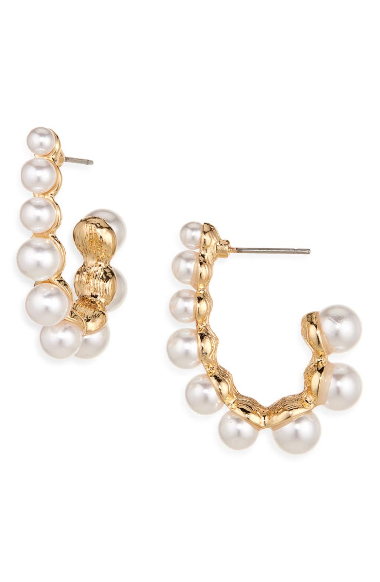 Cara Faux Pearl Hoop Earrings, Main, color, 