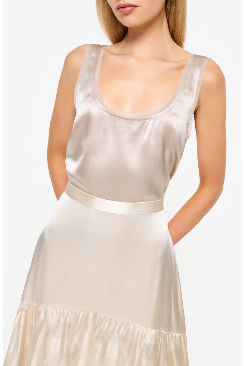 Nilou Chiffon Trim Silk Tank Top, Main, color, OAT