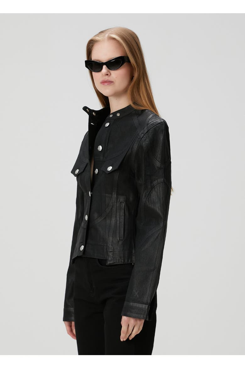 Pure Cotton Shiny Coated Women Denim Jacket, Alternate, color, BLACK