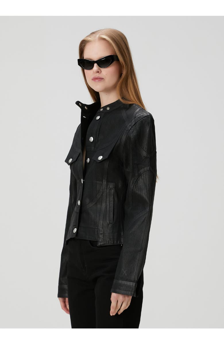 PCFG Pure Cotton Shiny Coated Women Denim Jacket, Alternate, color, Black