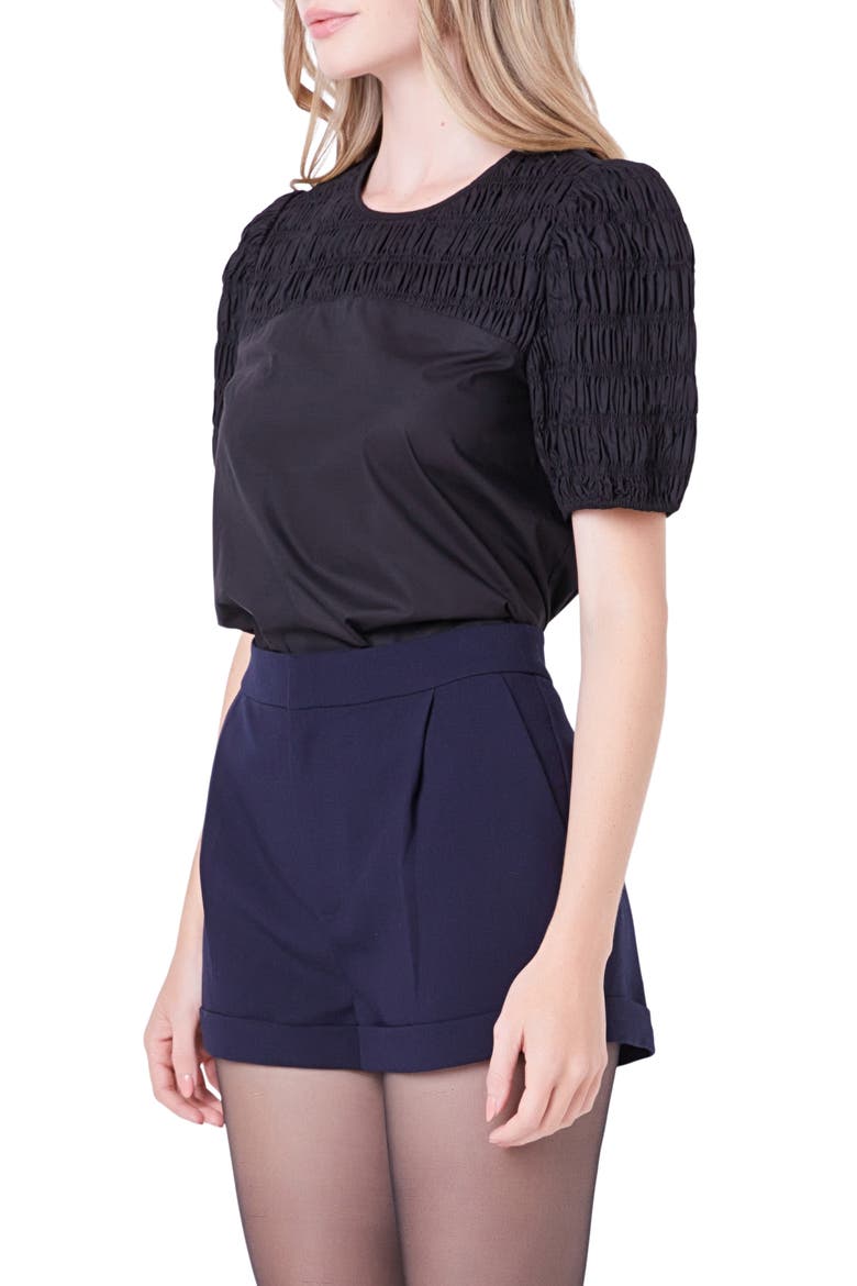 Smocked Top, Alternate, color, BLACK