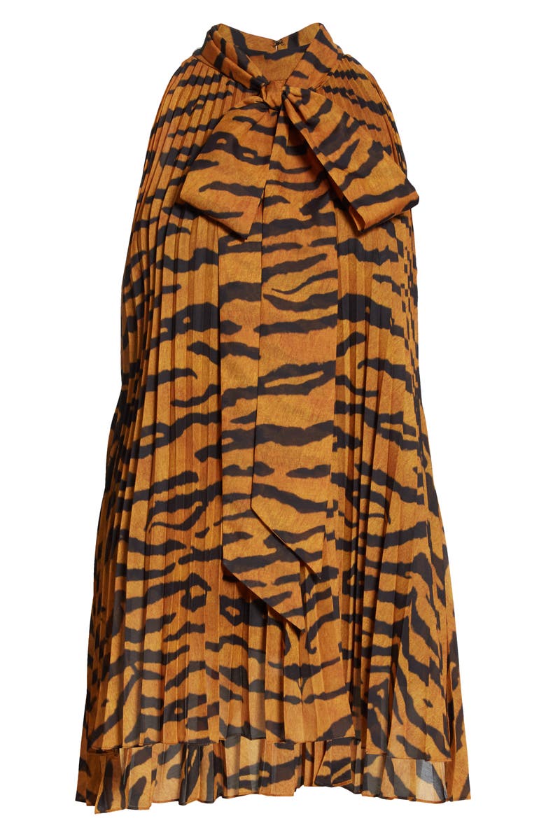 Adam Lippes Pleated Tiger Print Voile Halter Blouse, Alternate, color,