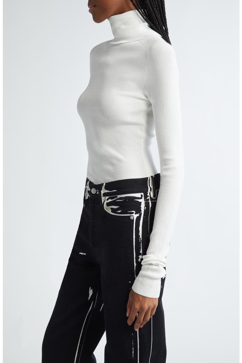 Fox Longline Logo Rib Turtleneck Top, Alternate, color, WHITE