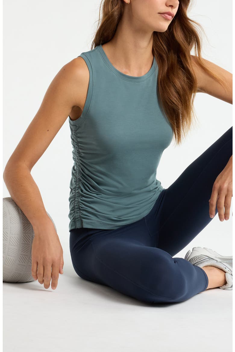 Breathe Ruched Tank, Alternate, color, TEAL DUSK