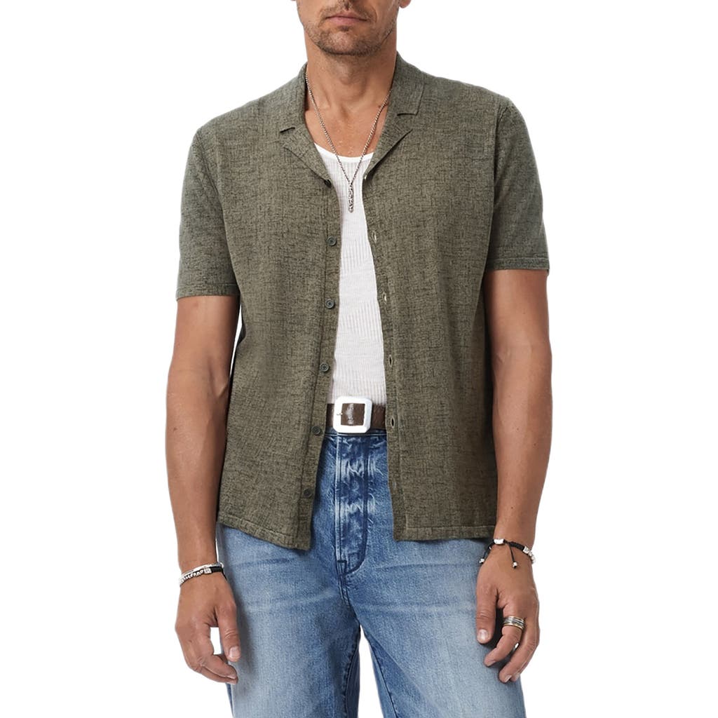 John Varvatos Nayeem Etching Print Organic Cotton Camp Shirt In Gray