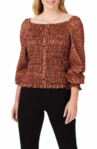 Foxcroft Olivia Smocked Cheetah Print Blouse