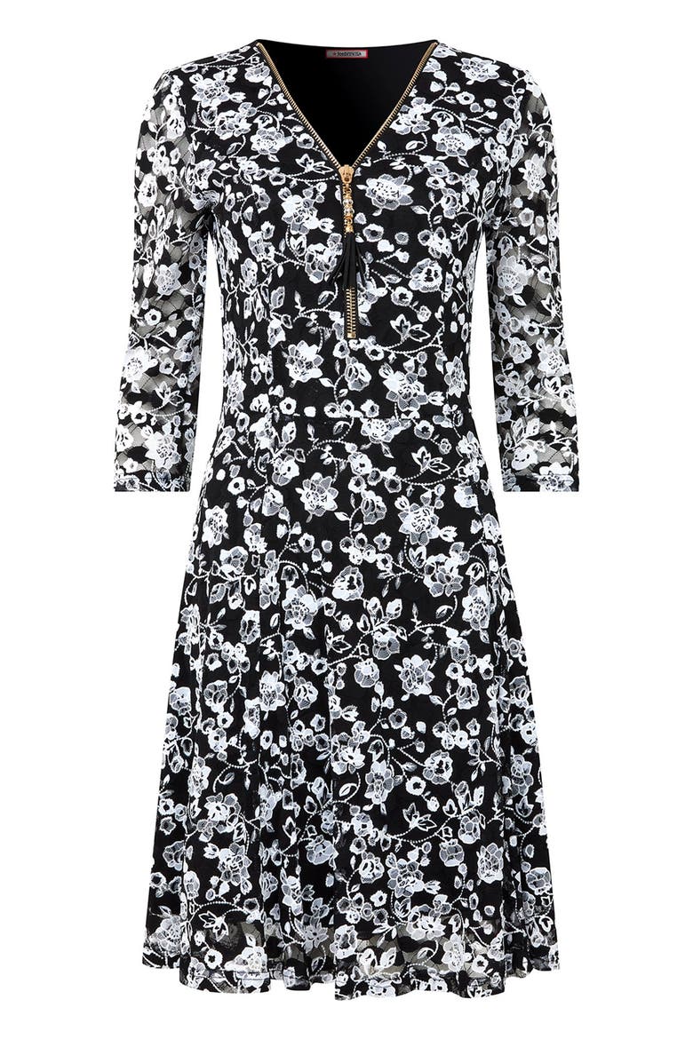 Lace Zip V-Neck Midi Dress, Alternate, color, WHITE SCROLL LACE