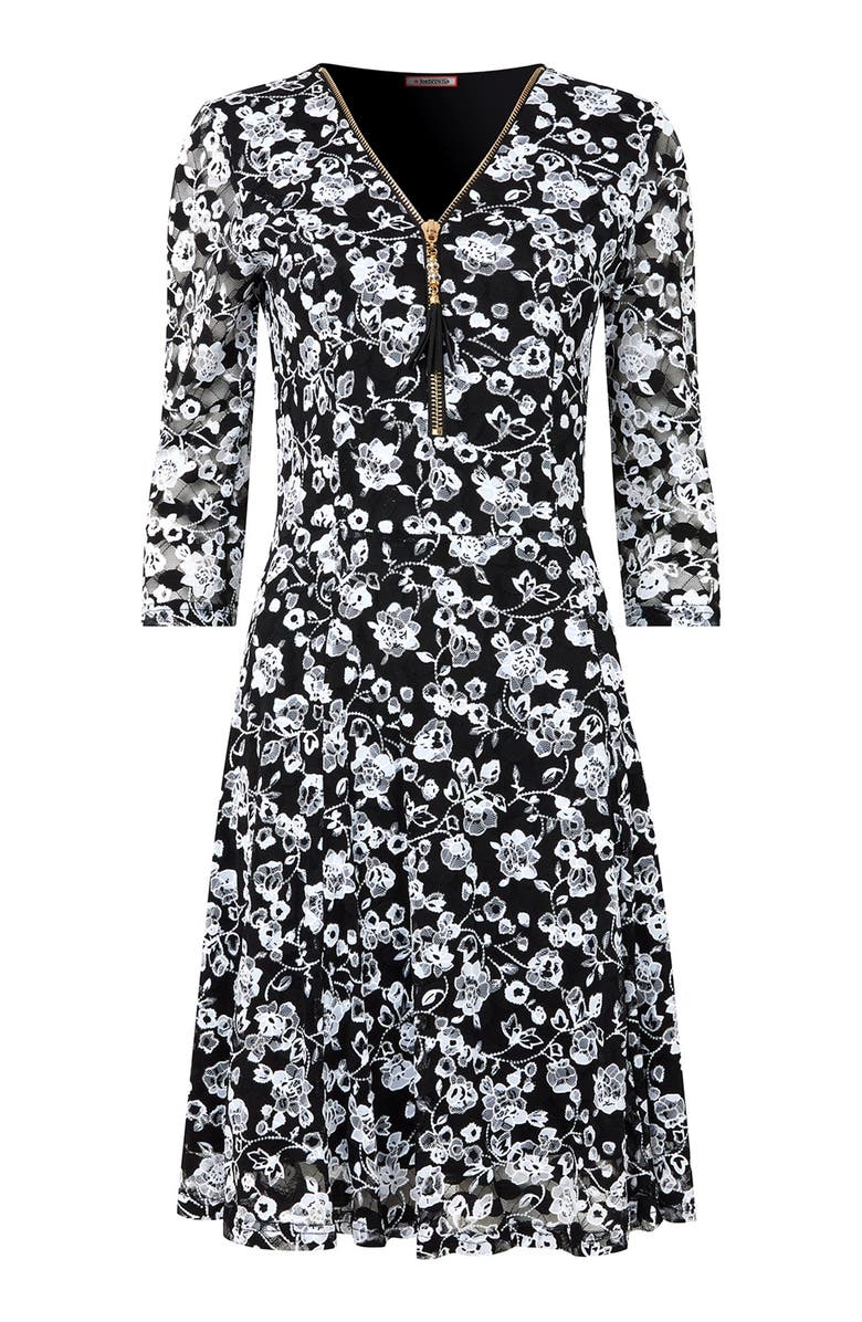 Joe Browns Lace Zip V-Neck Midi Dress, Alternate, color, White Scroll Lace