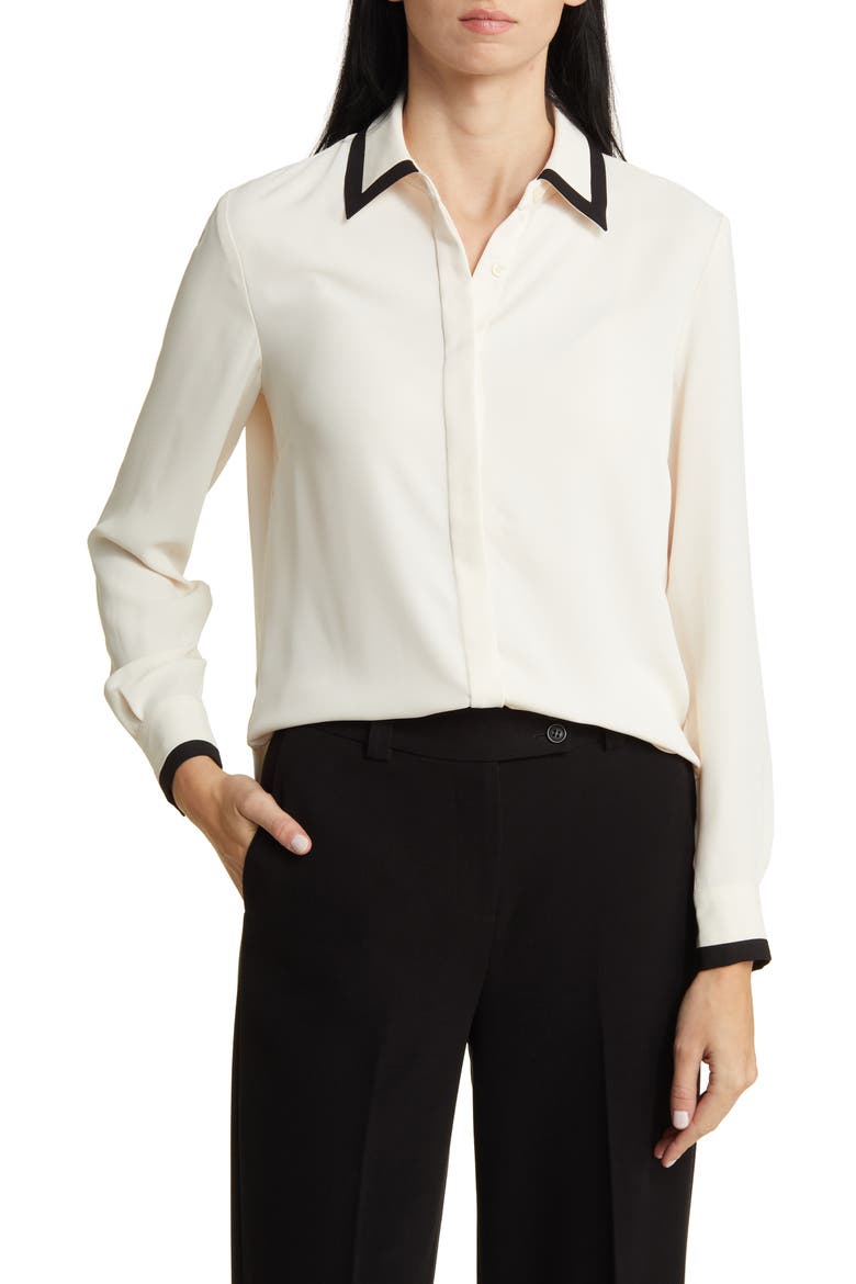 Tipped Button-Up Shirt, Main, color, ANNE WHITE