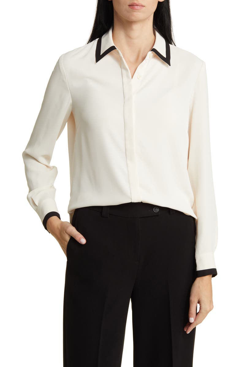 Anne Klein Tipped Button-Up Shirt, Main, color, 