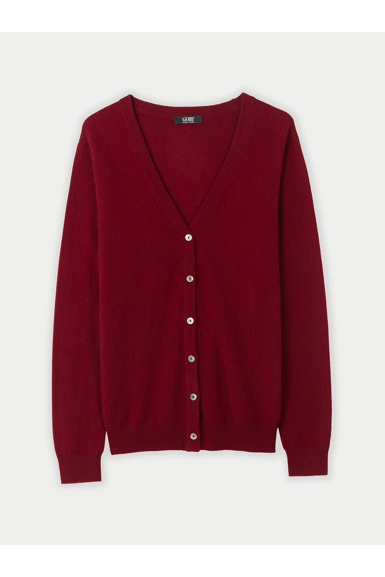 Timeless Cashmere V-Neck Cardigan, Main, color, bordeaux