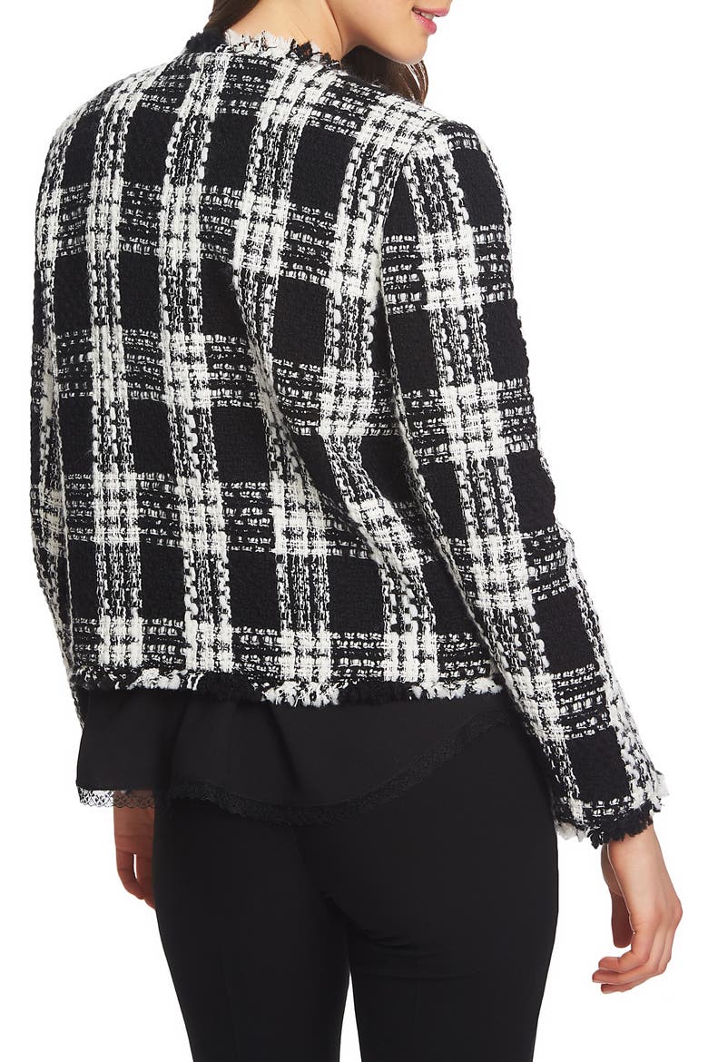 Raw Edge Plaid Tweed Jacket, Alternate, color, RICH BLACK