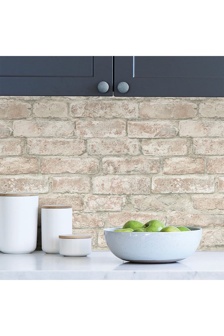 White Washed Denver Brick Peel & Stick Wallpaper, Alternate, color, BROWN