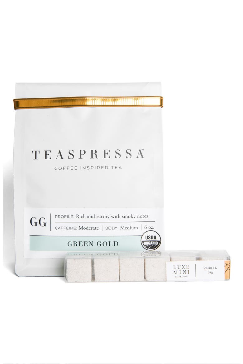 Green Gold Loose Tea & Vanilla Luxe Latte Sugar Cube Set, Main, color, GREEN