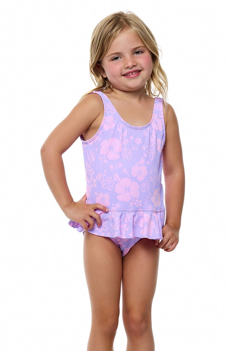 Beach Lingo Kids' Hibiscus Textured One-Piece Swimsuit, Alternate, color, 