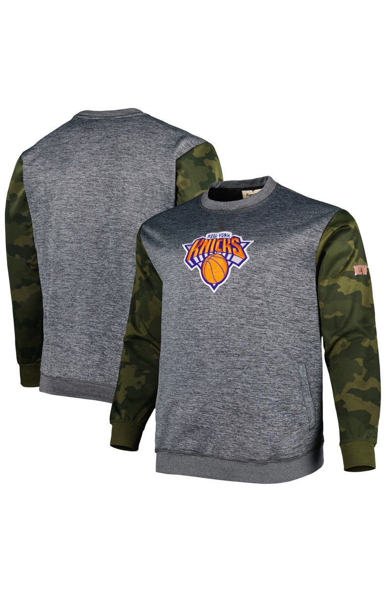 FANATICS Men's Fanatics Branded Heather Charcoal New York Knicks Big & Tall Camo Stitched Sweatshirt, Main, color,