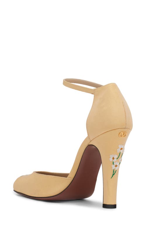 Valentino Hi Dolly Daisy Embroidered Satin Pumps In Gold