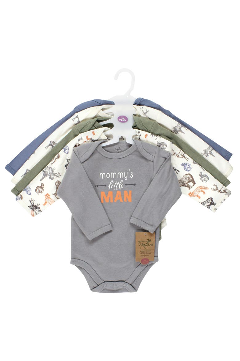 5pk Long Sleeve Organic Bodysuits, Alternate, color, Boy Woodland