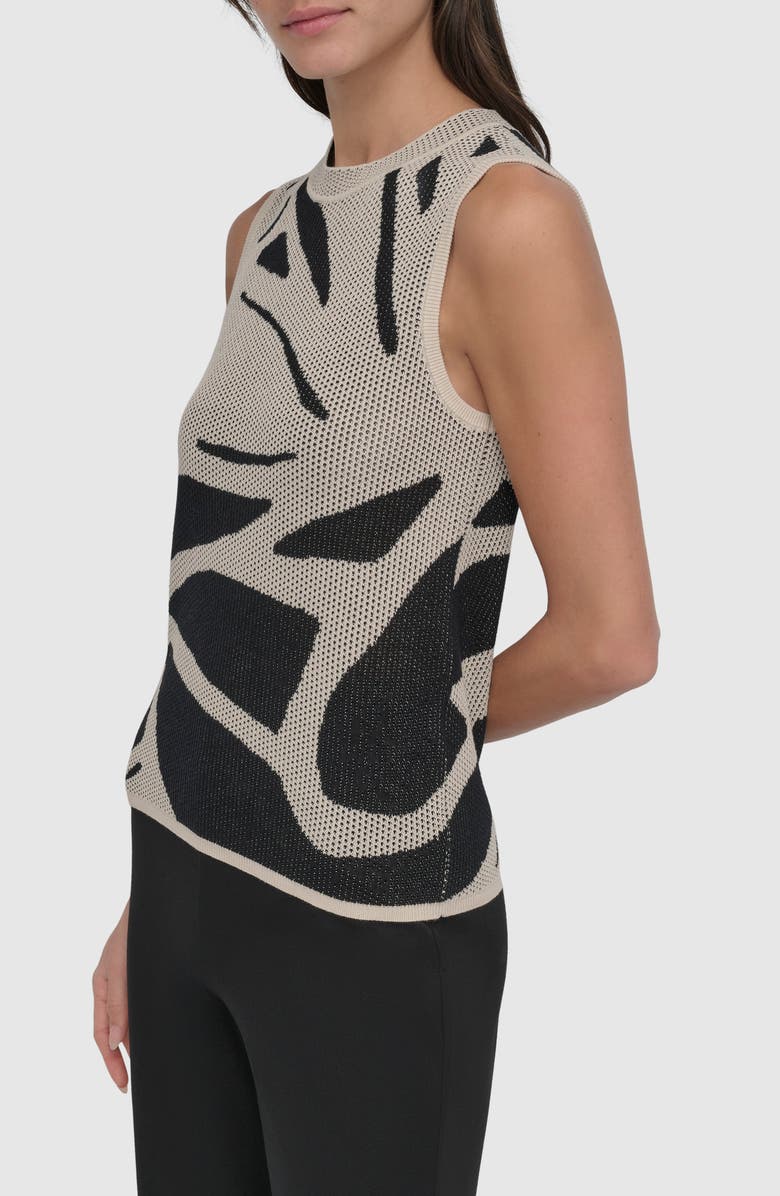 DKNY Abstract Floral Jacquard Sleeveless Cotton-Blend Sweater, Alternate, color, 
