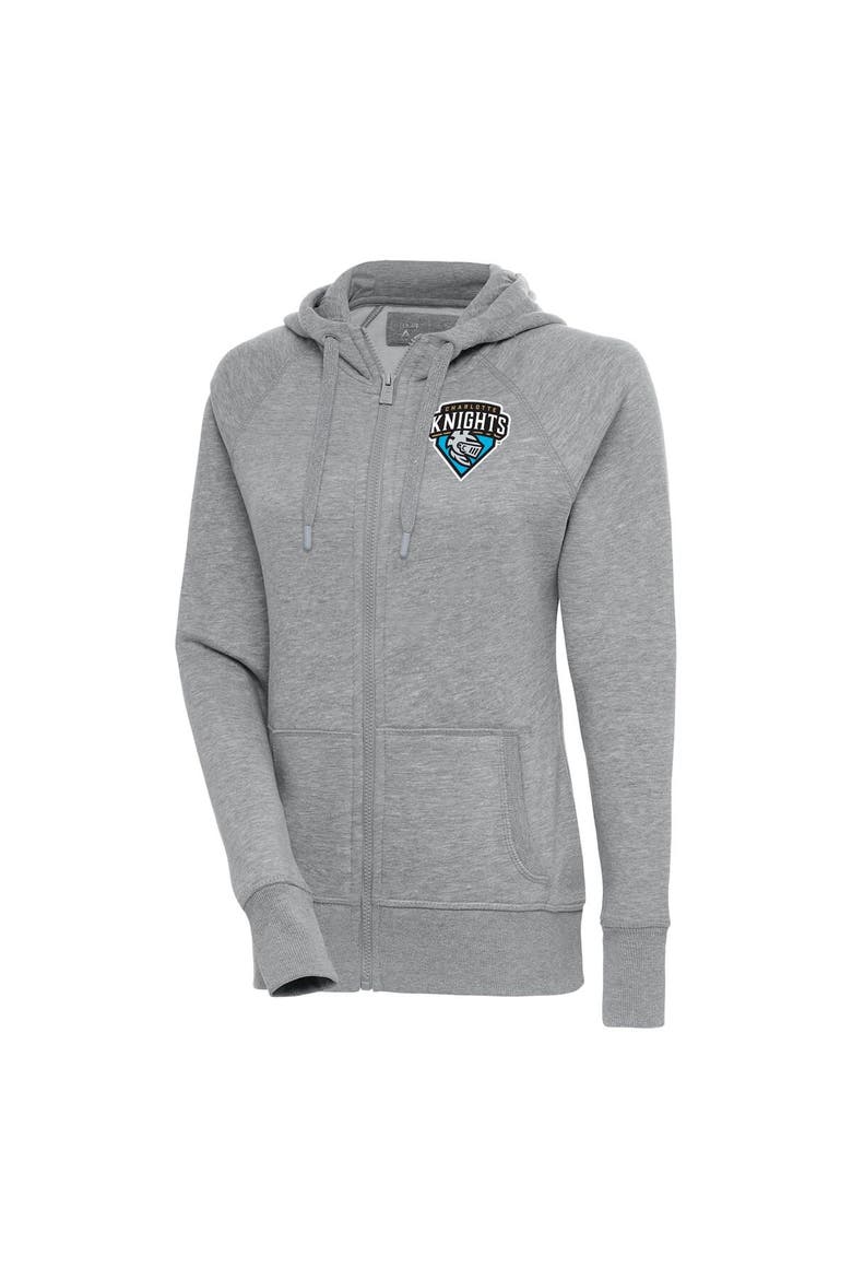 Women's Antigua  Heather Gray Charlotte Knights Victory Full-Zip Hoodie, Main, color, Heather Gray