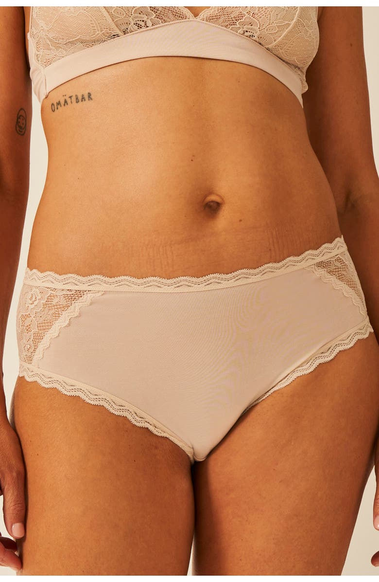 Stripe & Stare Eco Lace Triangle Bra & High Rise Set, Alternate, color, Sand