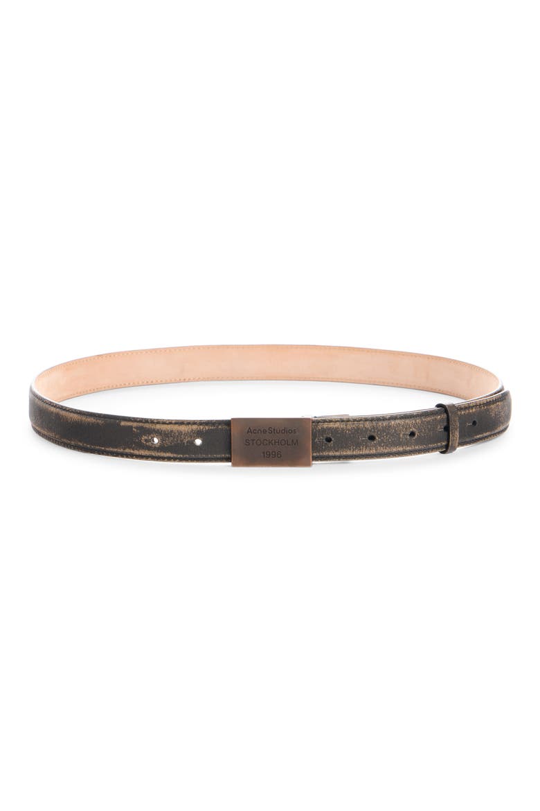 1996 Logo Plaque Vintaged Leather Belt, Main, color, DARK BROWN/ BEIGE