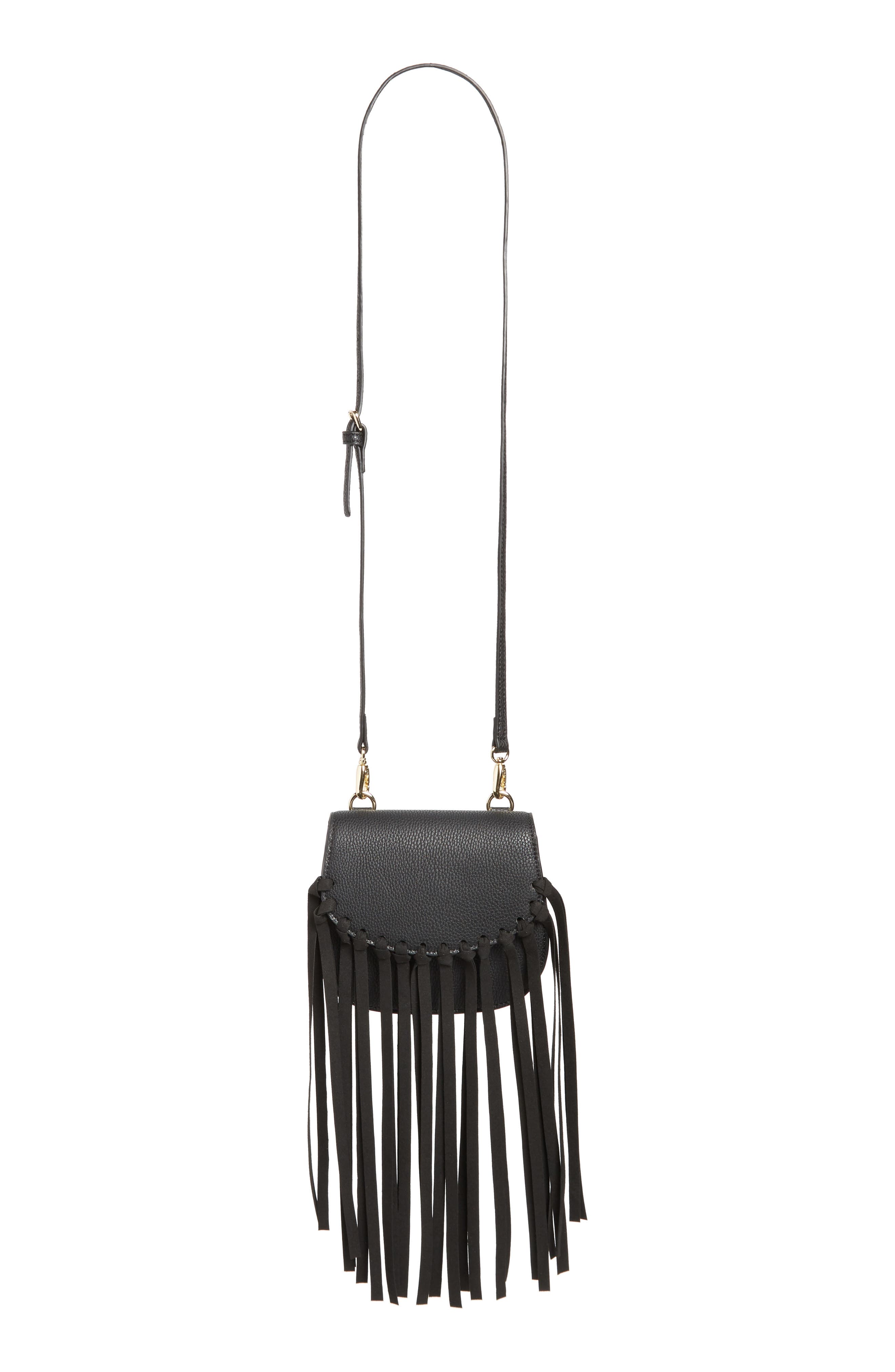 Jules Kae Mini Dylan Fringe Faux Leather Crossbody Bag, Main, color, 