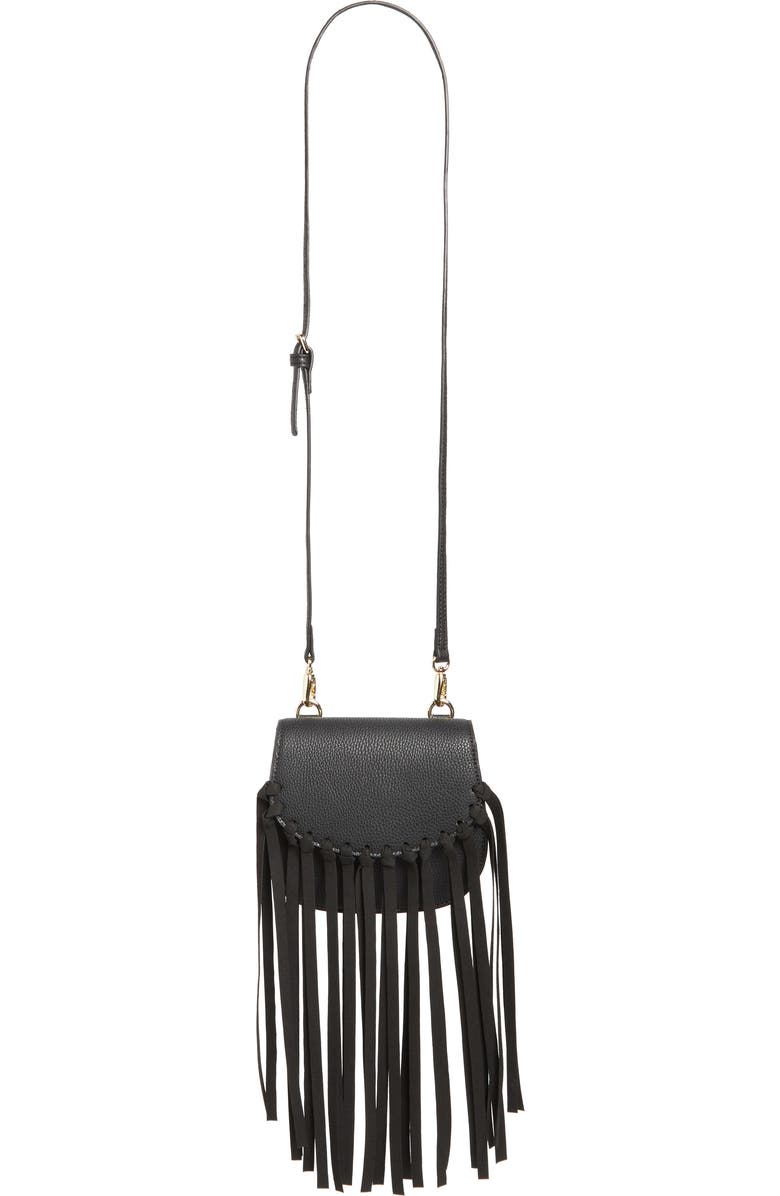 Jules Kae Mini Dylan Fringe Faux Leather Crossbody Bag, Main, color,