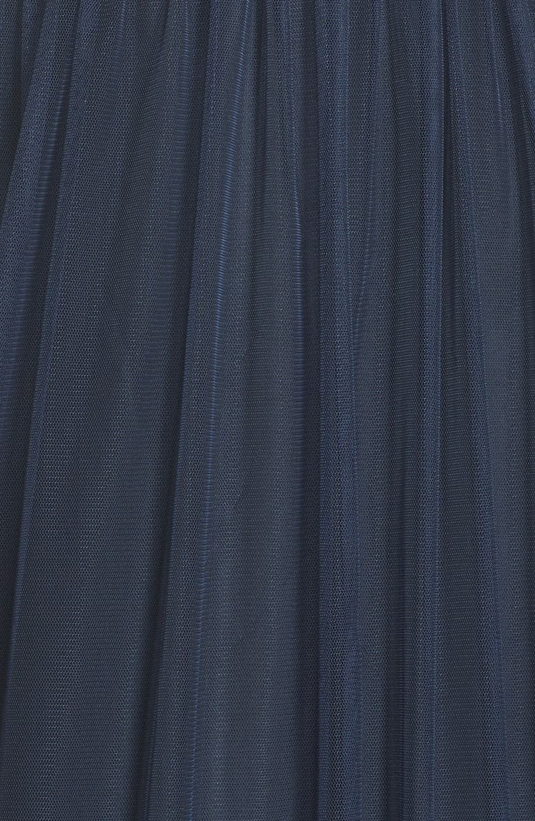 Amsale One-Shoulder Lace & Tulle Gown, Alternate, color, Navy