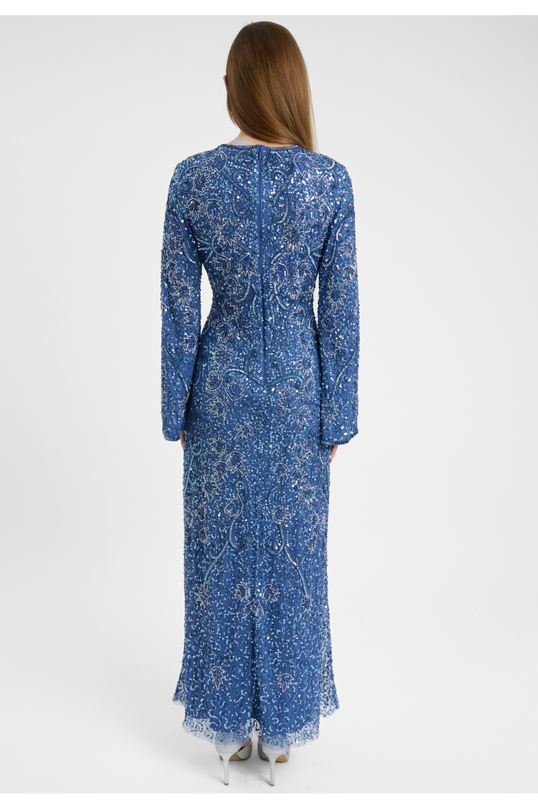 Modest Embellished Sequin Beaded Dress Maxi With High Detailed Work, Alternate, color, POWDER BLUE