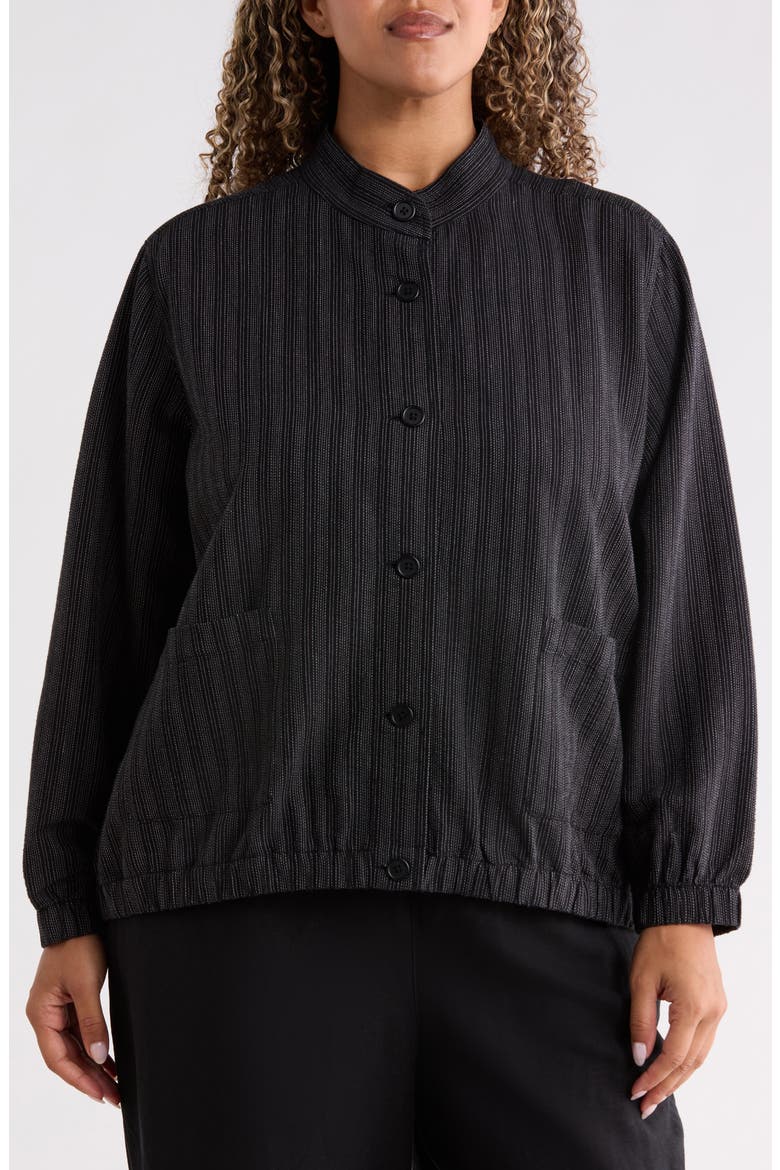 Pinstriped Stand Collar Jacket, Alternate, color, BLACK/ WHITE