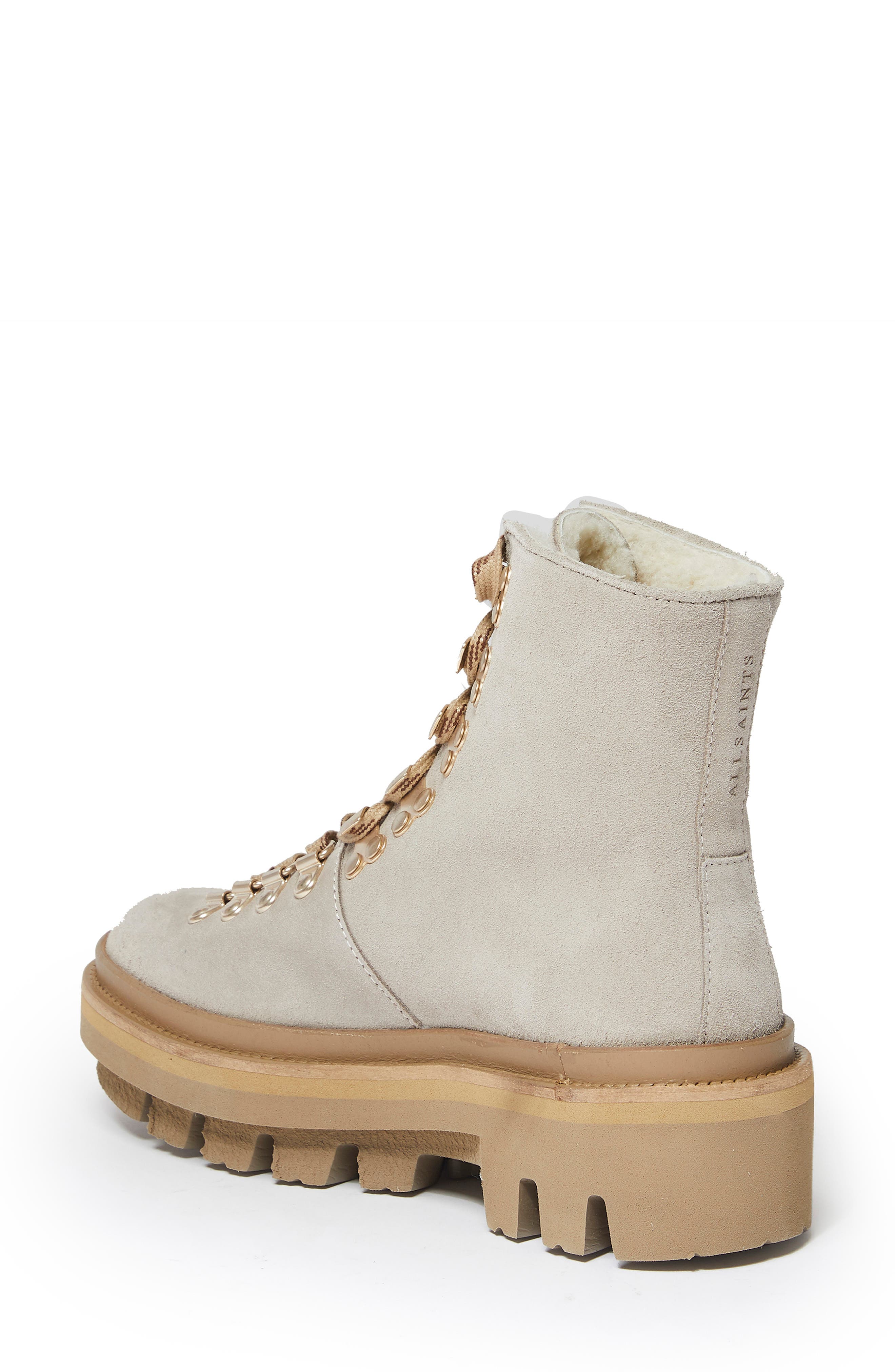 Wanda Genuine Shearling Lug Sole Combat Boot, Alternate, color, STONE