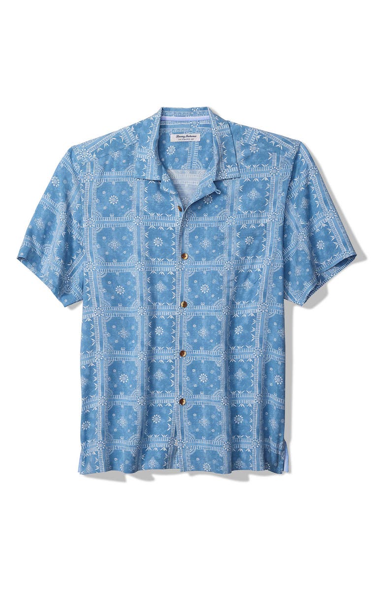 Tommy Bahama Veracruz Cay Bandana Breeze Camp Shirt, Main, color, Dusk Blue