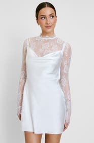 Six Stories Lace Sleeve Satin Mini Dress