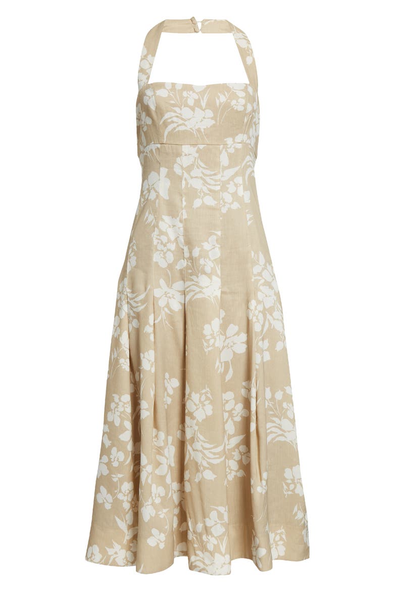 Amalia Floral Cotton Blend Halter Dress, Alternate, color, STONE KHAKI/ OFF WHITE