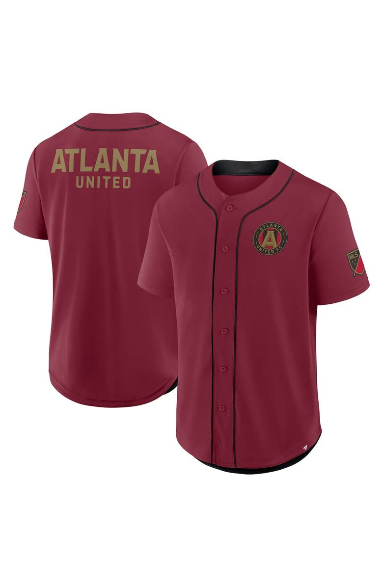 FANATICS Men's Fanatics Red Atlanta United FC Injury Time Baseball Jersey, Main, color, 