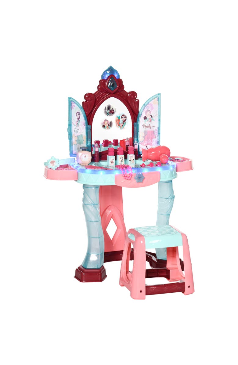 Qaba Kids Vanity Set with Chair, 31-Piece Collection, Mirror, Music, Light, Main, color, Blue