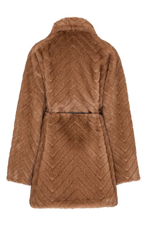 Dayna Chevron Faux Fur Coat