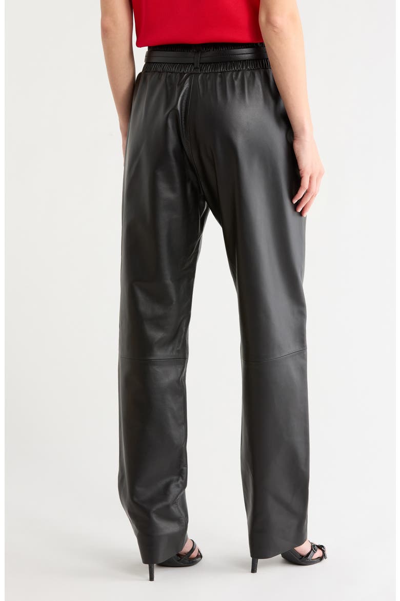 Leather Paperbag Waist Straight Leg Pants, Alternate, color, BLACK