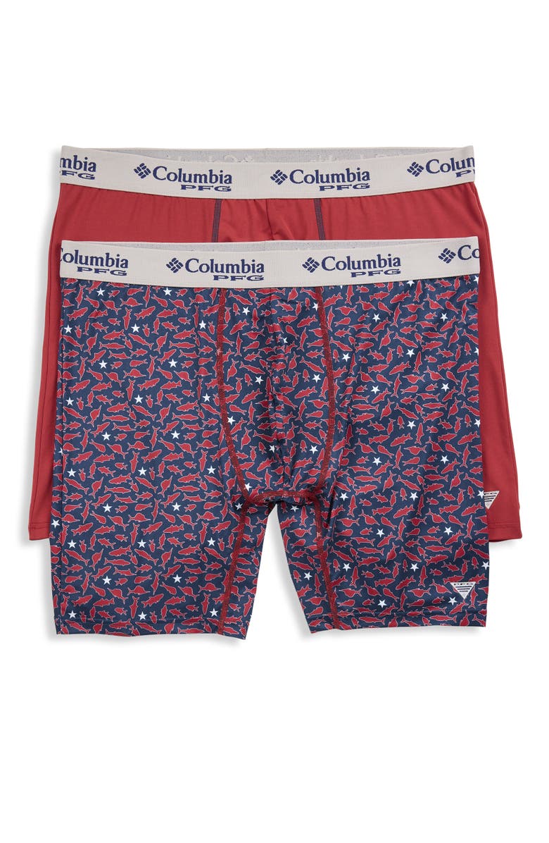 Columbia Big & Tall 2-pk Fish Nation Performance Boxer Briefs, Main, color, Crimson Red