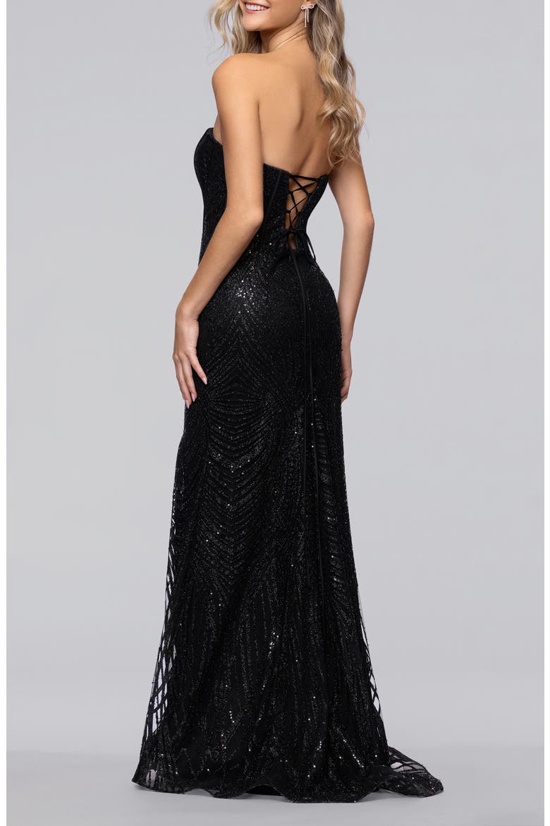 Sequin Strapless Corset Gown, Alternate, color, BLACK