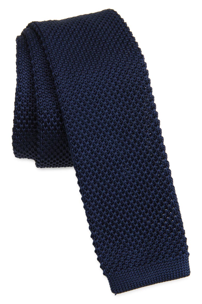 Navy Knit Silk Tie, Main, color, NAVY
