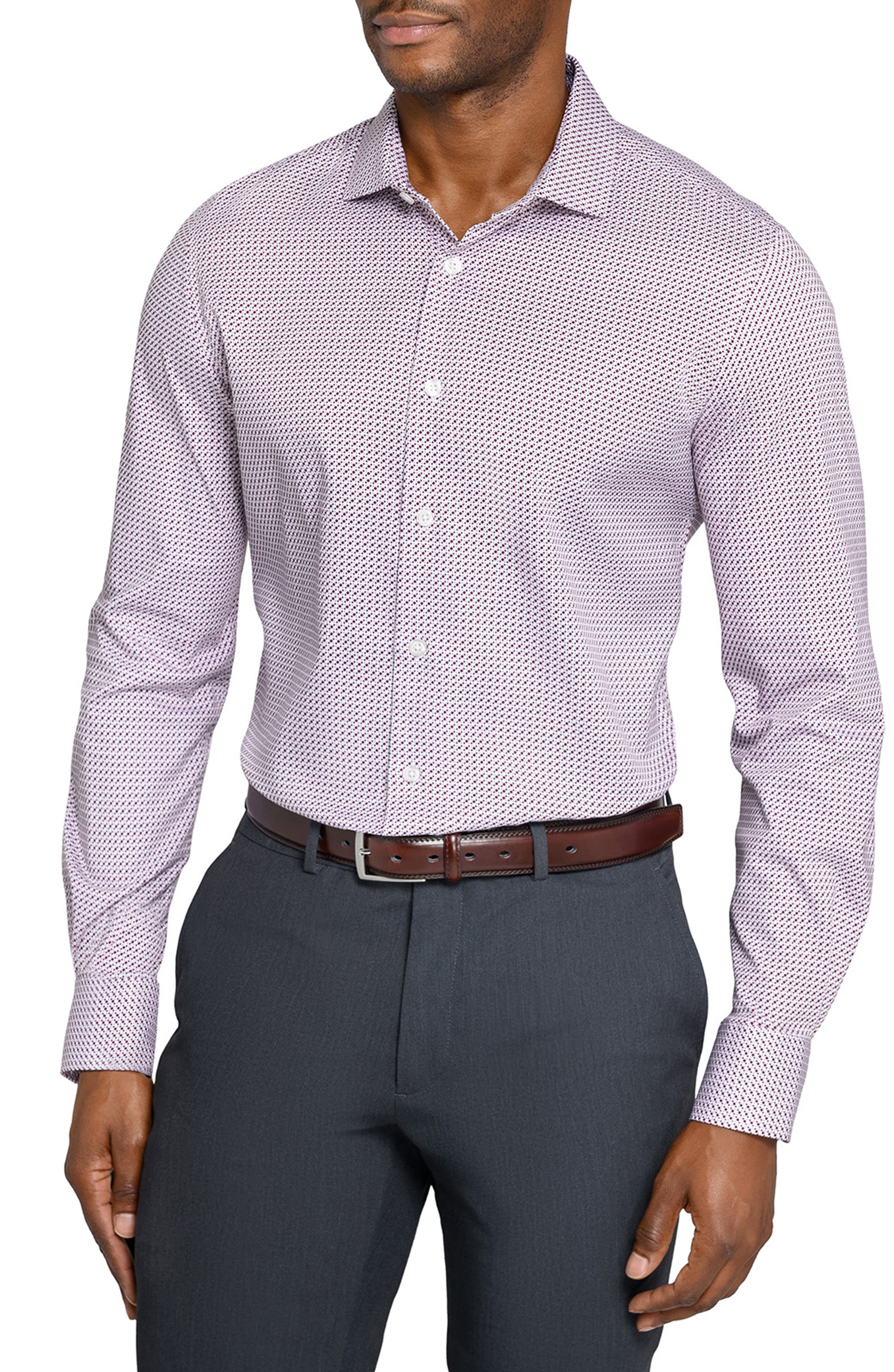 Wrk W.r.k Slim Fit Micro Square Print Reworked Cotton Dress Shirt In Multi