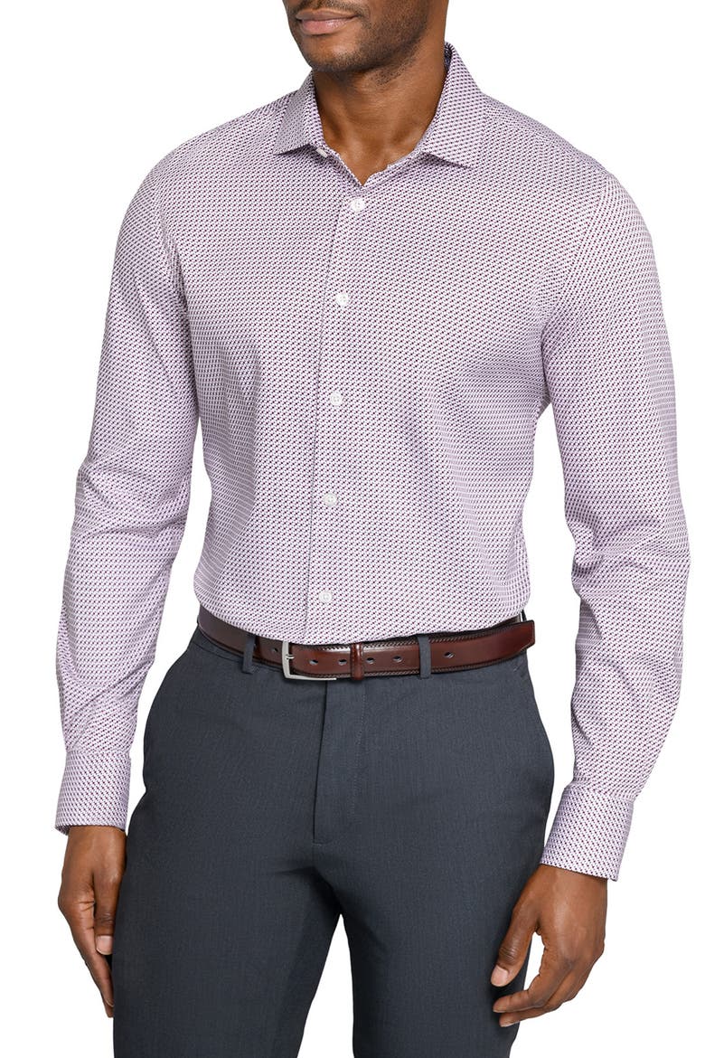 Slim Fit Micro Square Print Reworked Cotton Dress Shirt, Main, color, WHITE/ RED