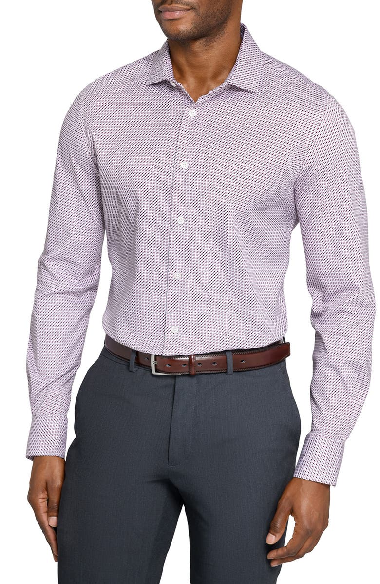 W.R.K Slim Fit Micro Square Print Reworked Cotton Dress Shirt, Main, color, White/ Red