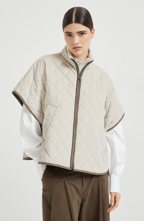 Brunello Cucinelli Corduroy Short-sleeve Cashmere Padded Thermal Jacket In White