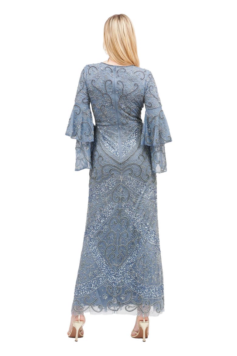 Occasion Modest Embellished Sequin Beaded Double Sleeves Evening Maxi Dress, Alternate, color, POWDER BLUE
