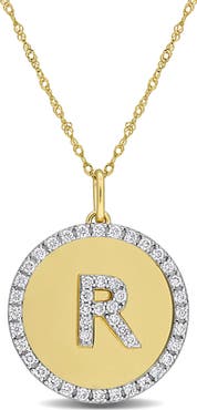 Julianna B. Lab-Grown Diamond Initial "R" Halo Necklace 14k