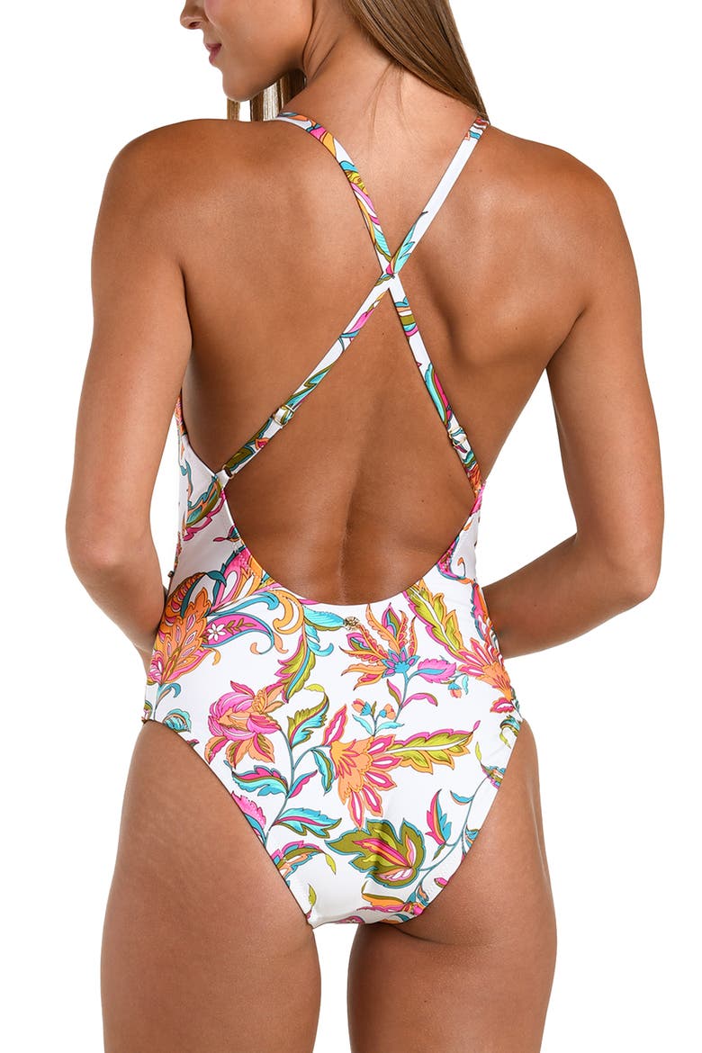 Wild Vines Plunge One-Piece Swimsuit, Alternate, color, WHITE MULTI